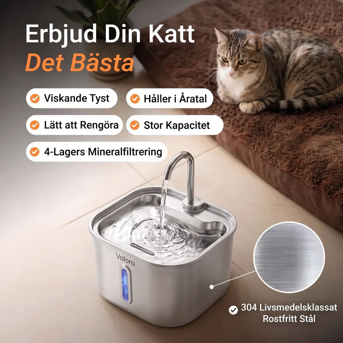 Voloro™ - Vattenfontän För Katter (2.2L)